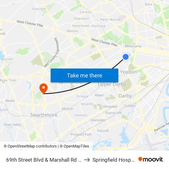 69th Street Blvd & Marshall Rd - Fs to Springfield Hospital map