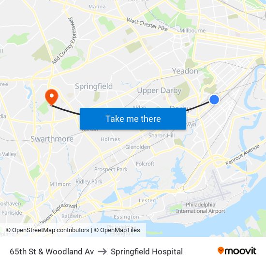 65th St & Woodland Av to Springfield Hospital map