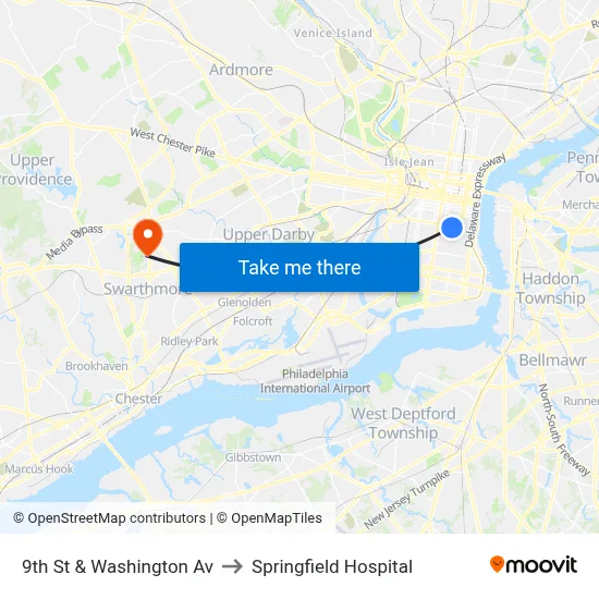 9th St & Washington Av to Springfield Hospital map