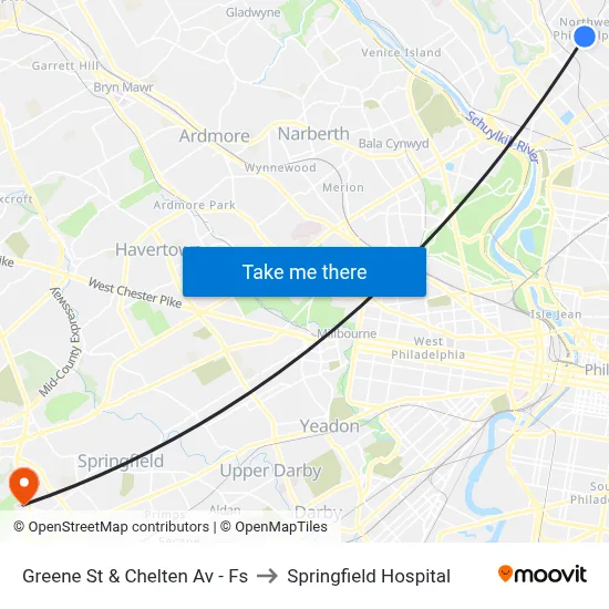 Greene St & Chelten Av - Fs to Springfield Hospital map