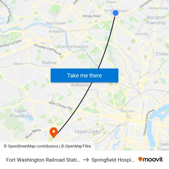 Fort Washington Railroad Station to Springfield Hospital map