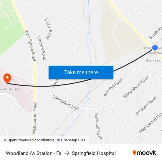 Woodland Av Station - Fs to Springfield Hospital map