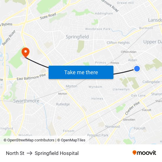 North St to Springfield Hospital map
