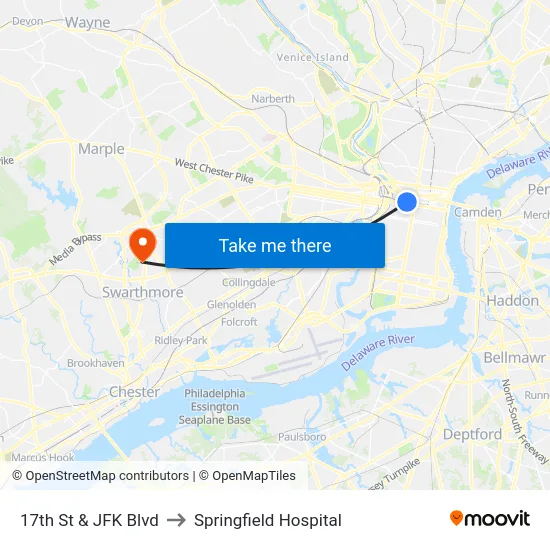 17th St & JFK Blvd to Springfield Hospital map