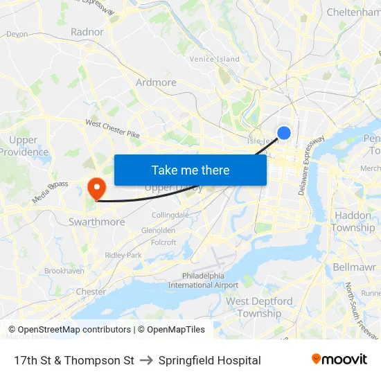17th St & Thompson St to Springfield Hospital map