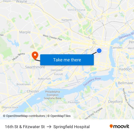 16th St & Fitzwater St to Springfield Hospital map