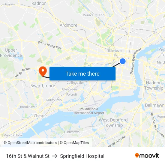 16th St & Walnut St to Springfield Hospital map