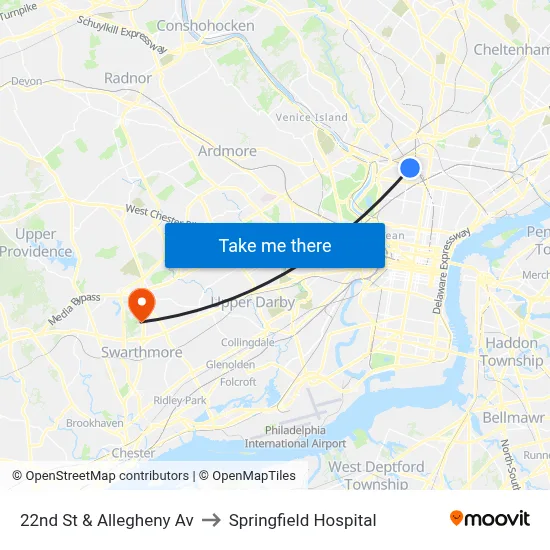 22nd St & Allegheny Av to Springfield Hospital map