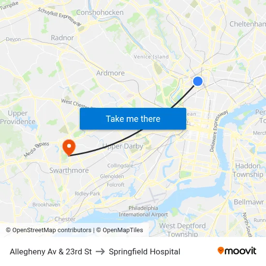 Allegheny Av & 23rd St to Springfield Hospital map