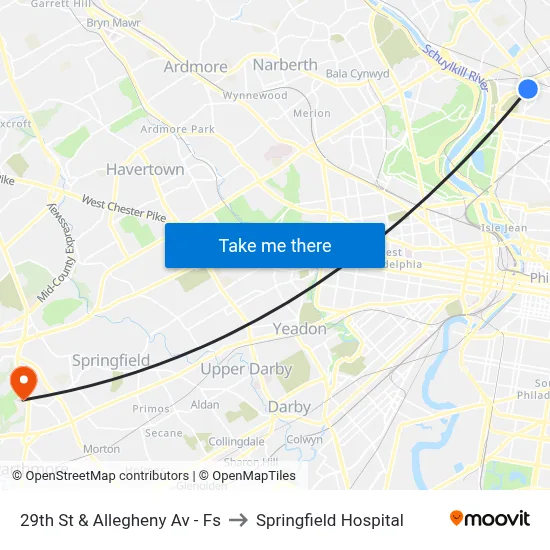 29th St & Allegheny Av - Fs to Springfield Hospital map