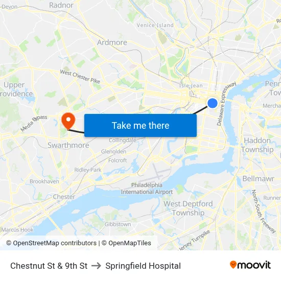 Chestnut St & 9th St to Springfield Hospital map