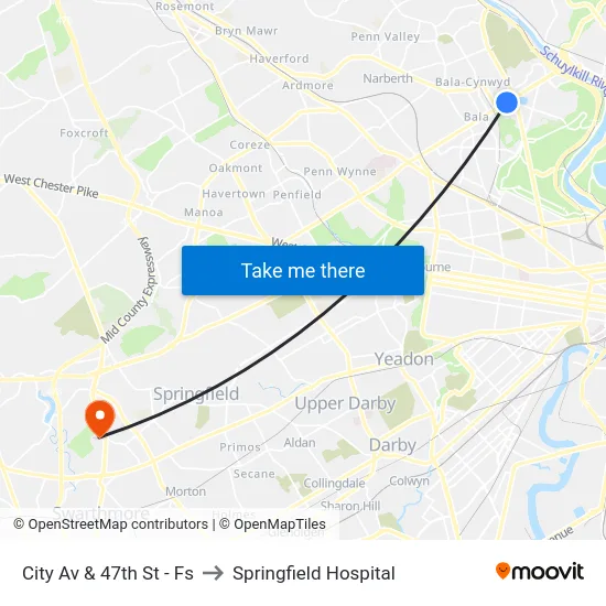 City Av & 47th St - Fs to Springfield Hospital map