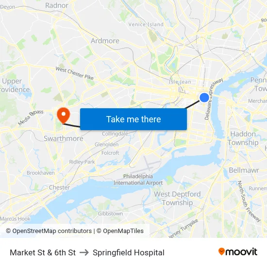 Market St & 6th St to Springfield Hospital map