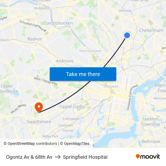 Ogontz Av & 68th Av to Springfield Hospital map