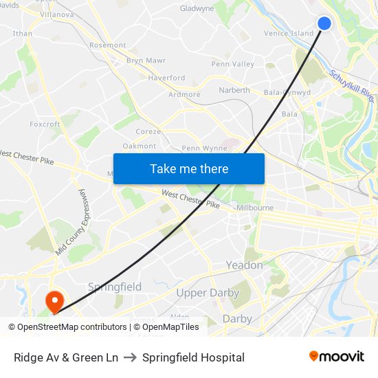 Ridge Av & Green Ln to Springfield Hospital map