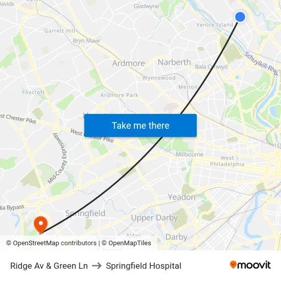 Ridge Av & Green Ln to Springfield Hospital map