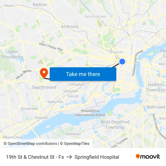 19th St & Chestnut St - Fs to Springfield Hospital map