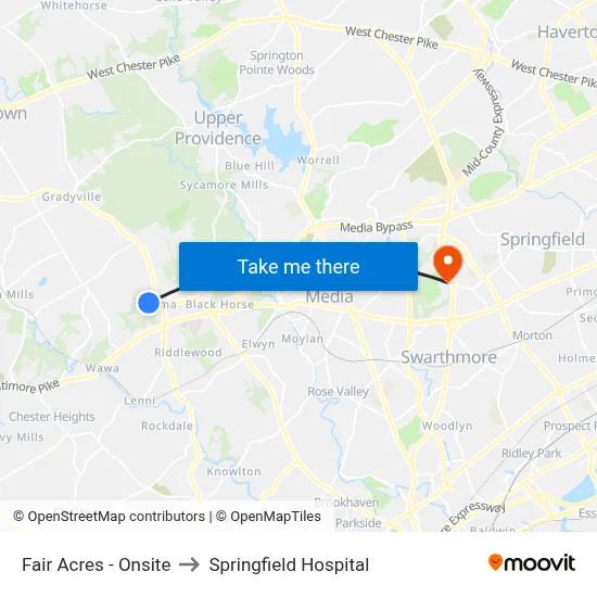 Fair Acres - Onsite to Springfield Hospital map