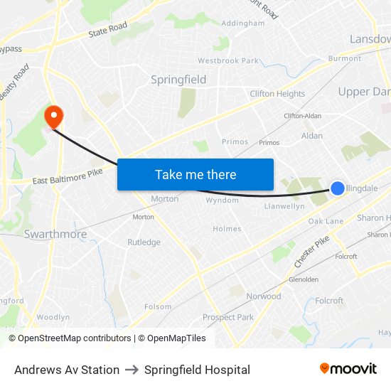 Andrews Av Station to Springfield Hospital map