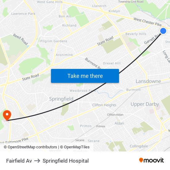 Fairfield Av to Springfield Hospital map