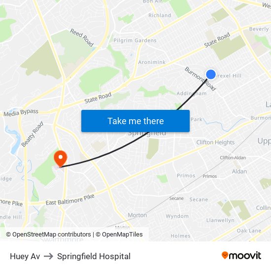 Huey Av to Springfield Hospital map