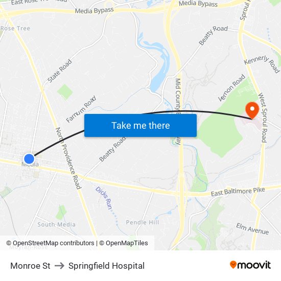 Monroe St to Springfield Hospital map