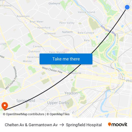Chelten Av & Germantown Av to Springfield Hospital map