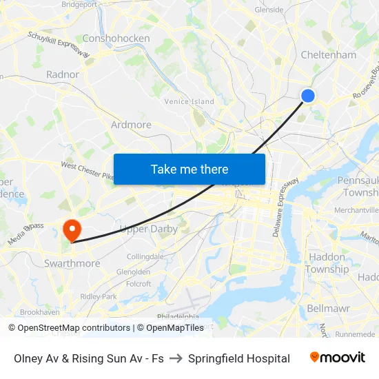 Olney Av & Rising Sun Av - Fs to Springfield Hospital map