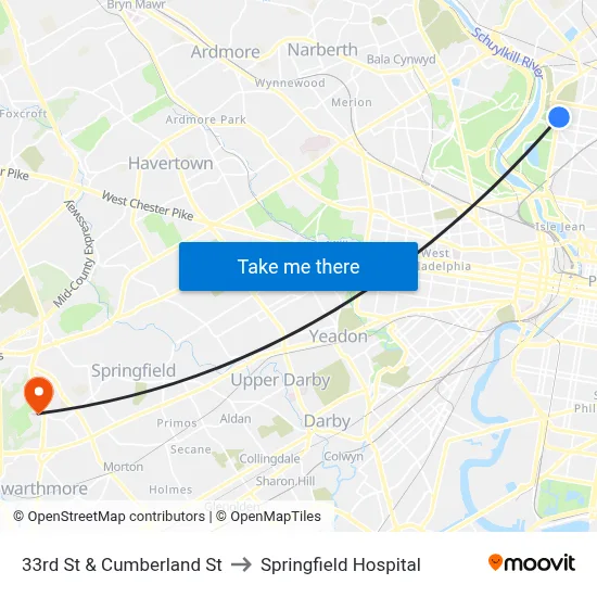 33rd St & Cumberland St to Springfield Hospital map