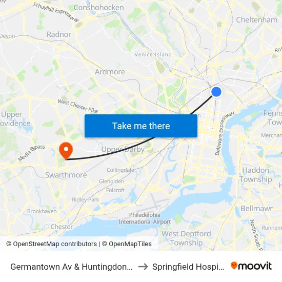Germantown Av & Huntingdon St to Springfield Hospital map
