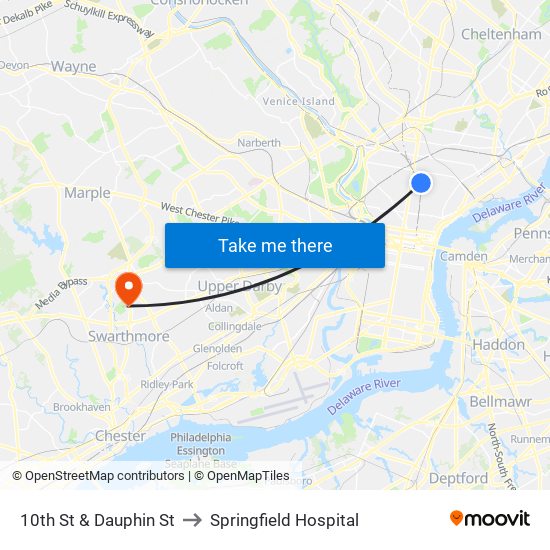 10th St & Dauphin St to Springfield Hospital map