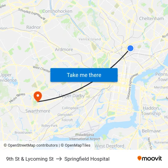 9th St & Lycoming St to Springfield Hospital map