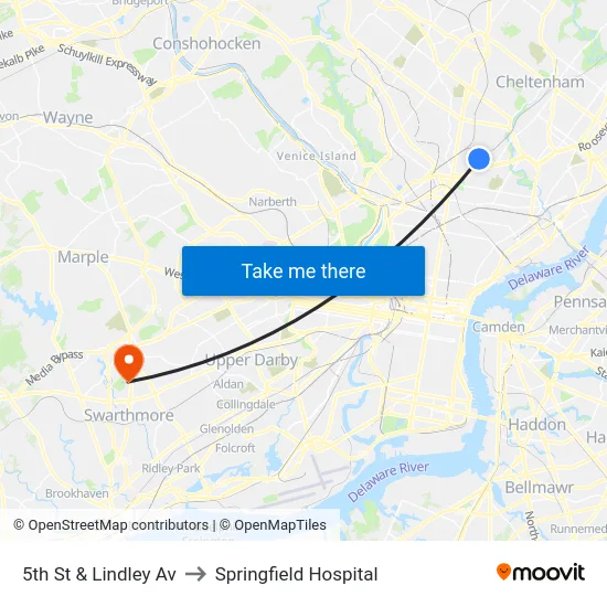 5th St & Lindley Av to Springfield Hospital map