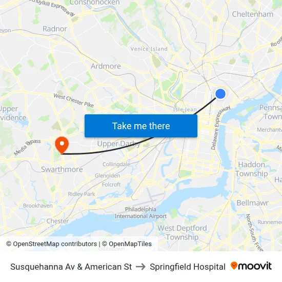 Susquehanna Av & American St to Springfield Hospital map