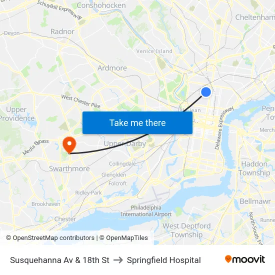 Susquehanna Av & 18th St to Springfield Hospital map