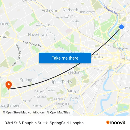 33rd St & Dauphin St to Springfield Hospital map