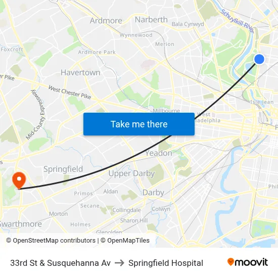 33rd St & Susquehanna Av to Springfield Hospital map