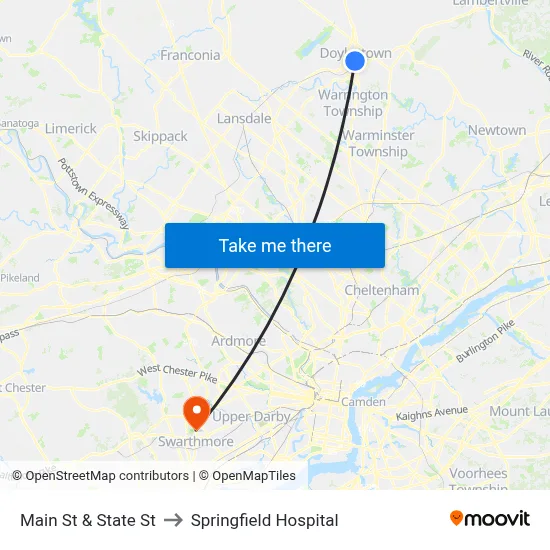 Main St & State St to Springfield Hospital map
