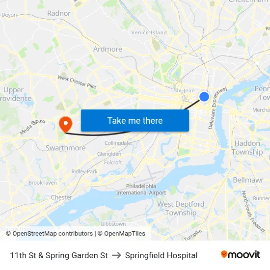 11th St & Spring Garden St to Springfield Hospital map