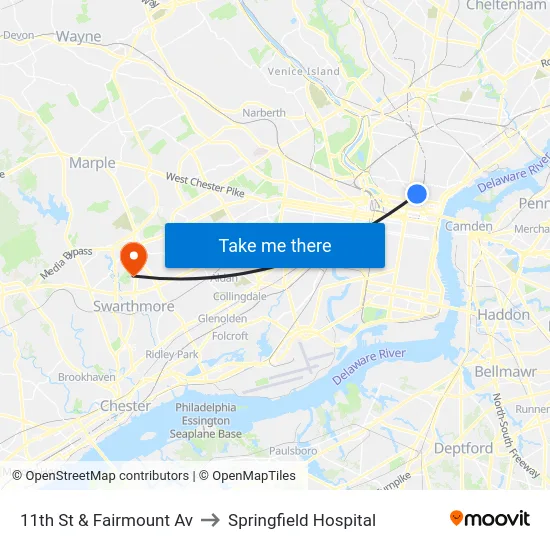 11th St & Fairmount Av to Springfield Hospital map