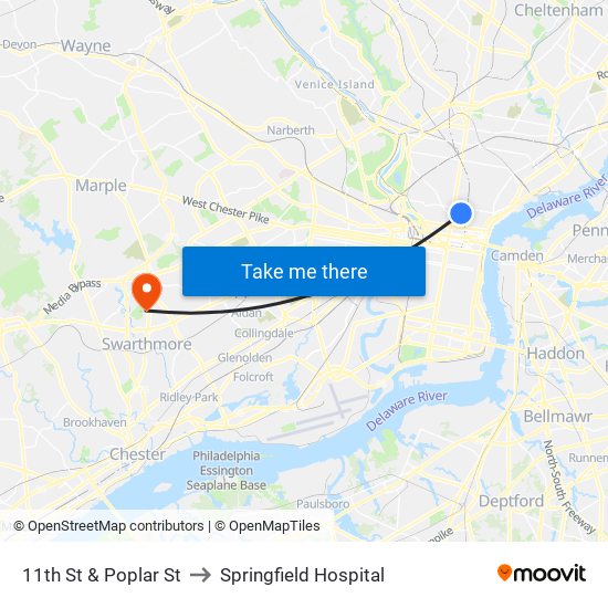 11th St & Poplar St to Springfield Hospital map