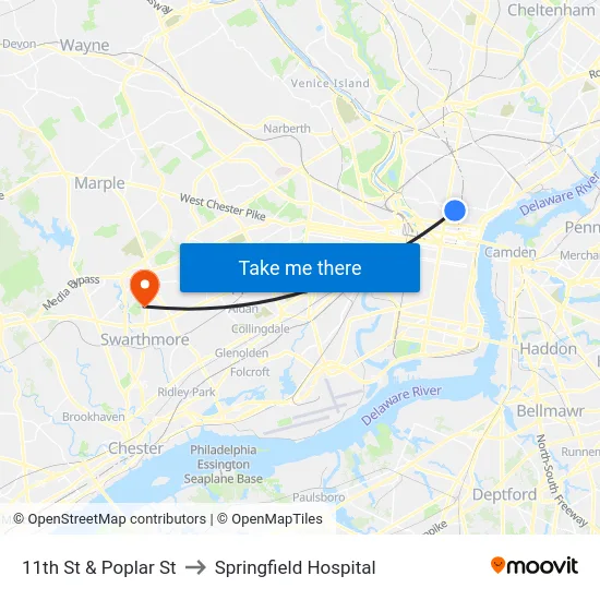 11th St & Poplar St to Springfield Hospital map
