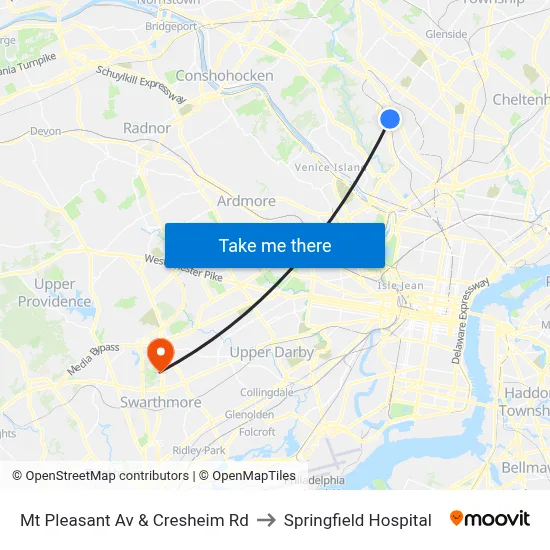 Mt Pleasant Av & Cresheim Rd to Springfield Hospital map