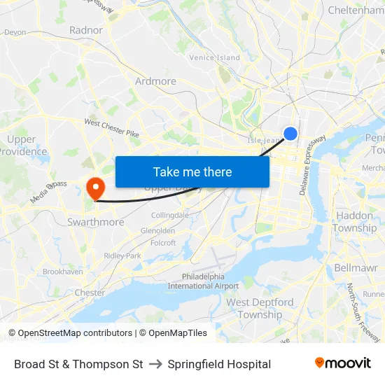 Broad St & Thompson St to Springfield Hospital map