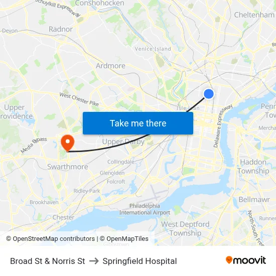 Broad St & Norris St to Springfield Hospital map