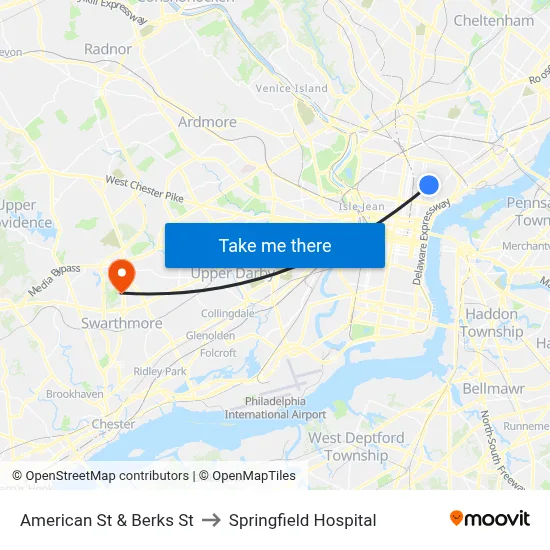 American St & Berks St to Springfield Hospital map