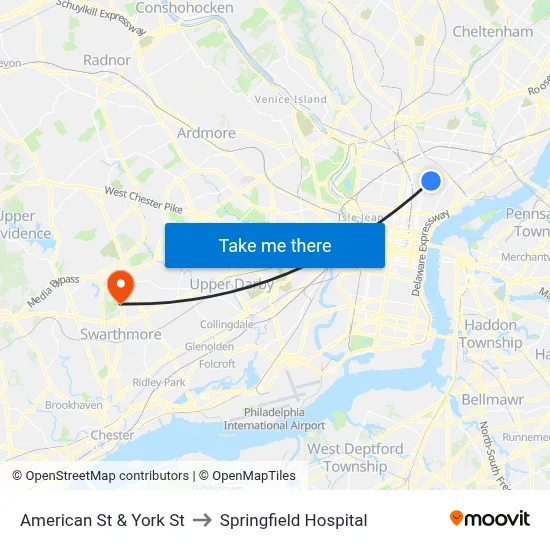 American St & York St to Springfield Hospital map