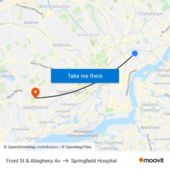 Front St & Allegheny Av to Springfield Hospital map