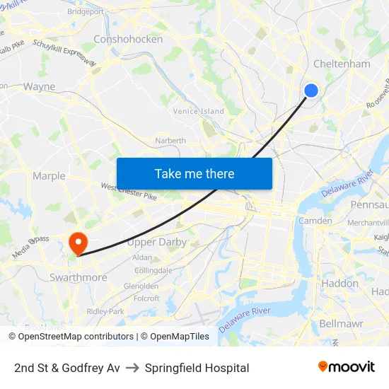 2nd St & Godfrey Av to Springfield Hospital map