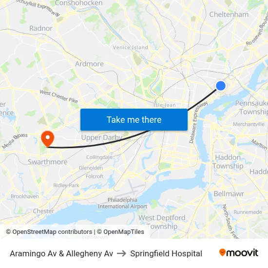 Aramingo Av & Allegheny Av to Springfield Hospital map